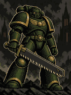 Pixel armored space soldier with a serrated sword
