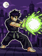 Pixel martial artist throwing an energy ball