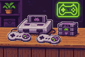 Pixel shop counter with a retro console, controllers and cartridges
