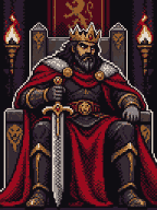 Pixel warlord king on a throne